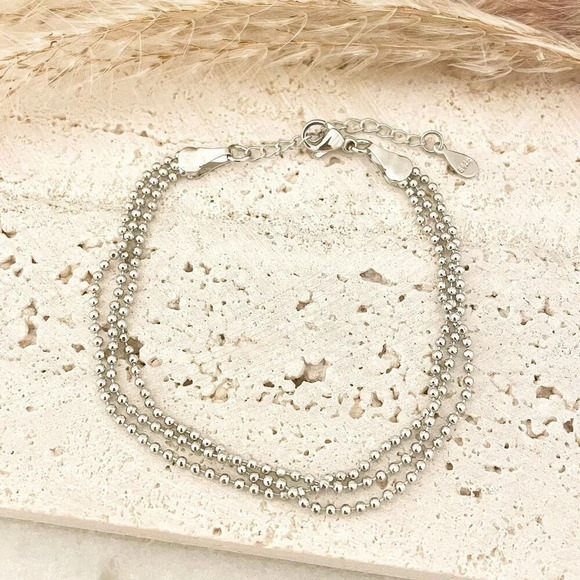 Jewelry - 925 Sterling Silver Multi-Layer Bracelet Dainty Bead Bracelet Triple Layer Chain